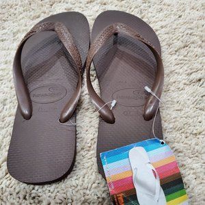 Original HAVAIANAS Slim Flat Dark Brown Íris Flip Flop Size 37-38 NEW with Tag!